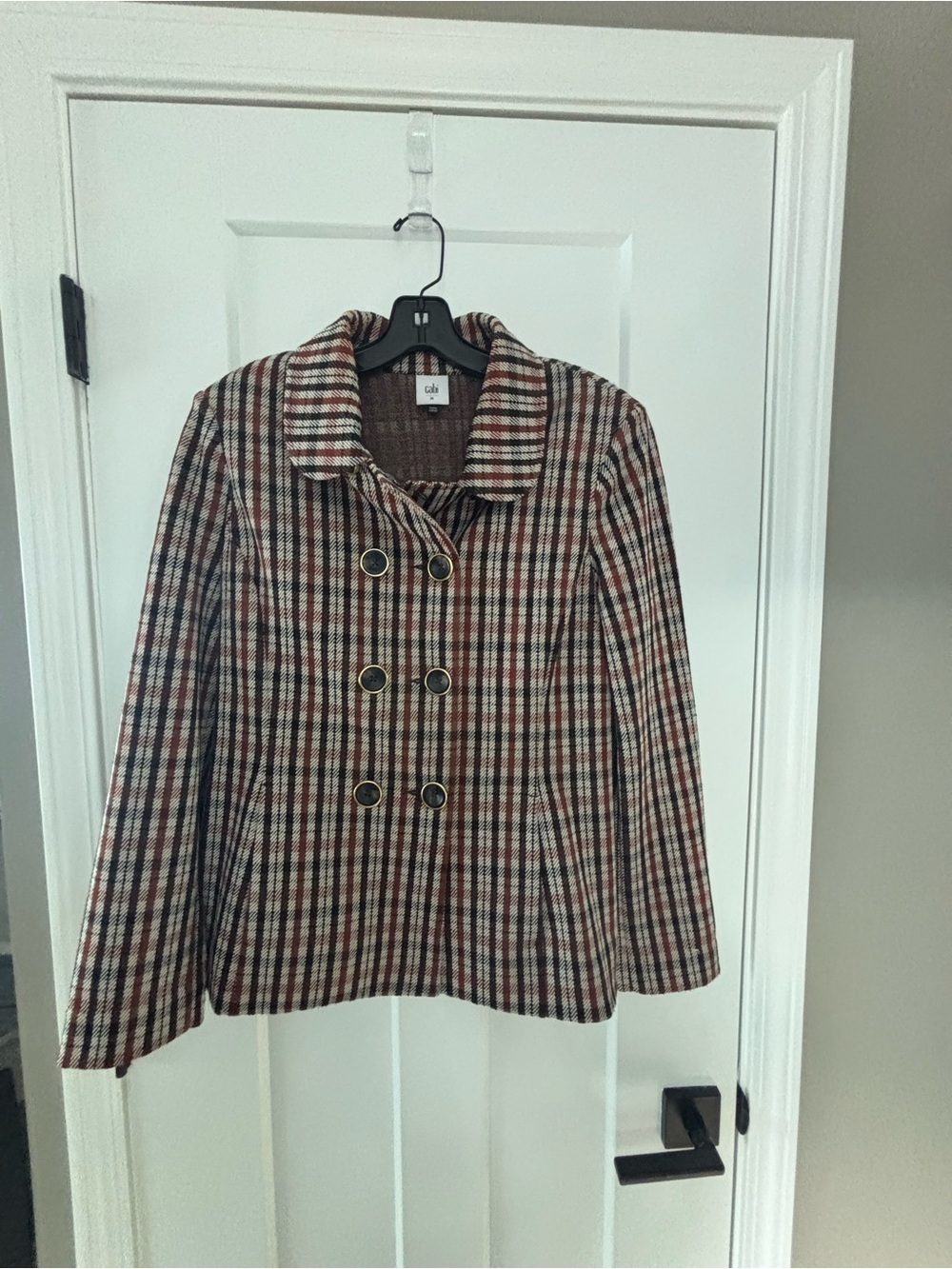 CAbi Plaid Double-Breasted Blazer in Brown, Black & Cream Jazzy Jacket 4118